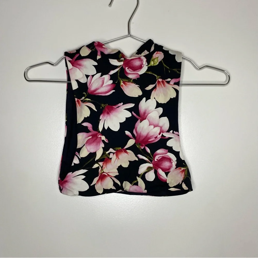 Frankie’s Bikinis Floral print black Bikini Deep V Top